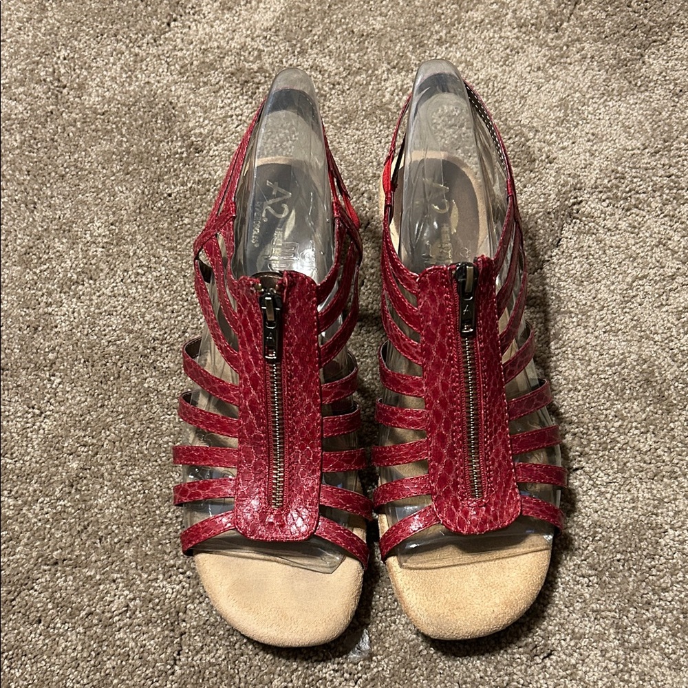 AEROSOLES Red Strappy Sandals with Zipper